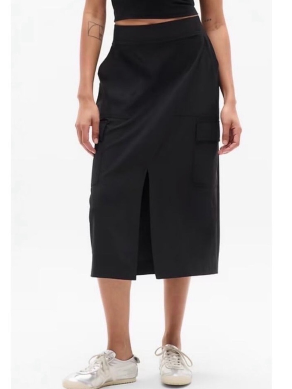 Athleta Black Brooklyn Midi Cargo Skirt with Center Front Slit